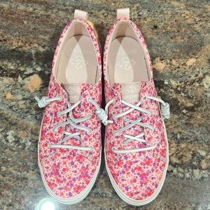 Sperry, Crest Vibe Floral Pink Boat Shoes Women’s Sz. 9.5 W. Leather laces, EUC
